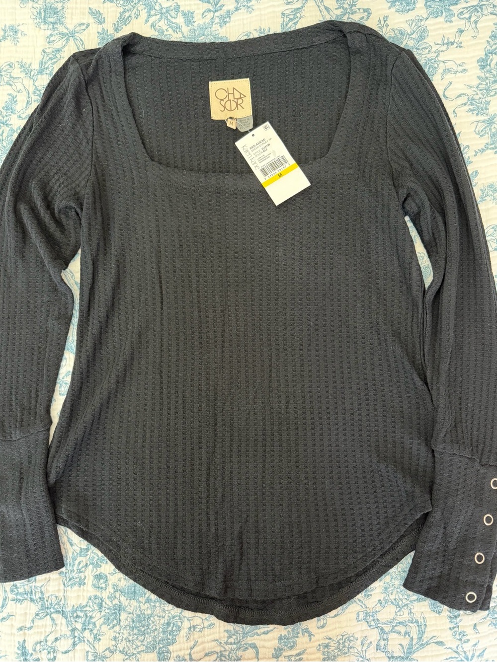Karen Kane Black Long Sleeve Scoop Neck Thermal Top